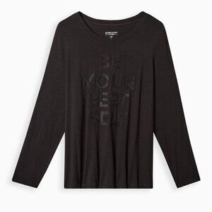 Torrid - Be Your Best Self Slim Fit Super Soft Crew Neck Embroidered, Deep Black